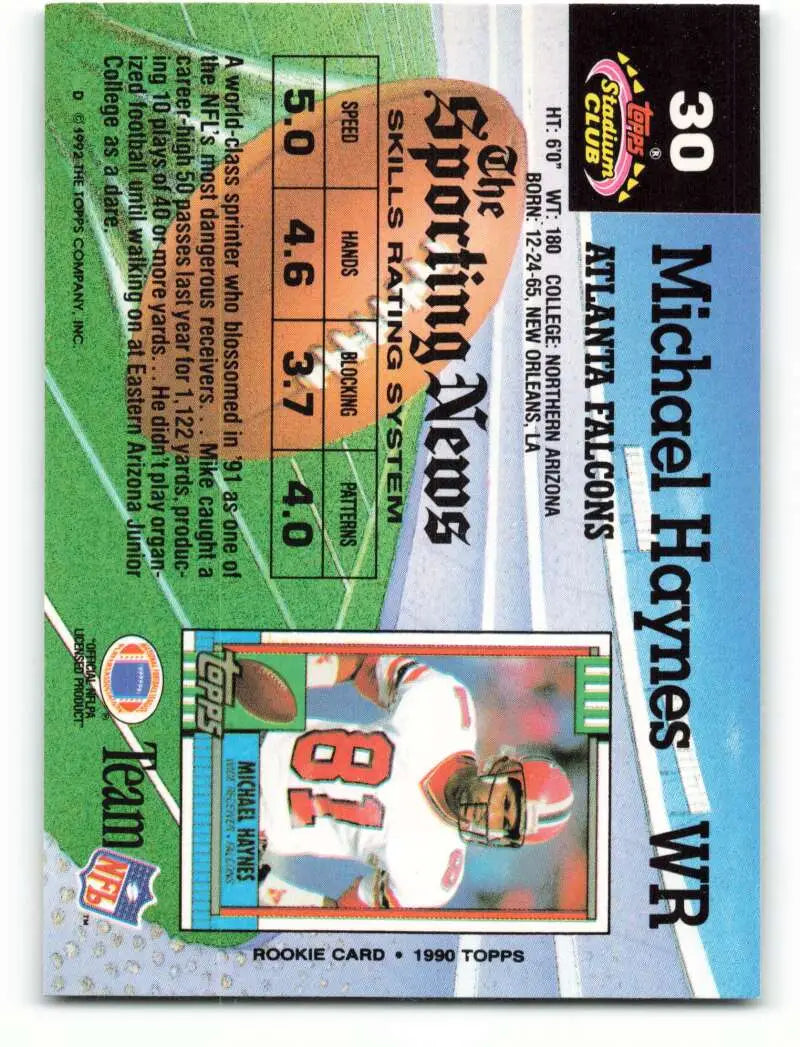 1992 Topps Stadium Club #30 Michael Haynes EX Excellent Atlanta Falcons Football Card - Football Card Single