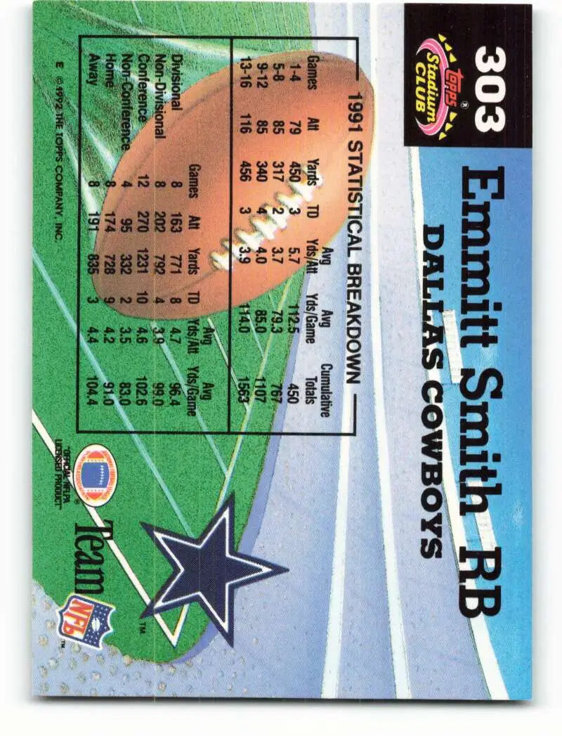 1992 Topps Stadium Club #303 Emmitt Smith EX Excellent Dallas Cowboys Football Card