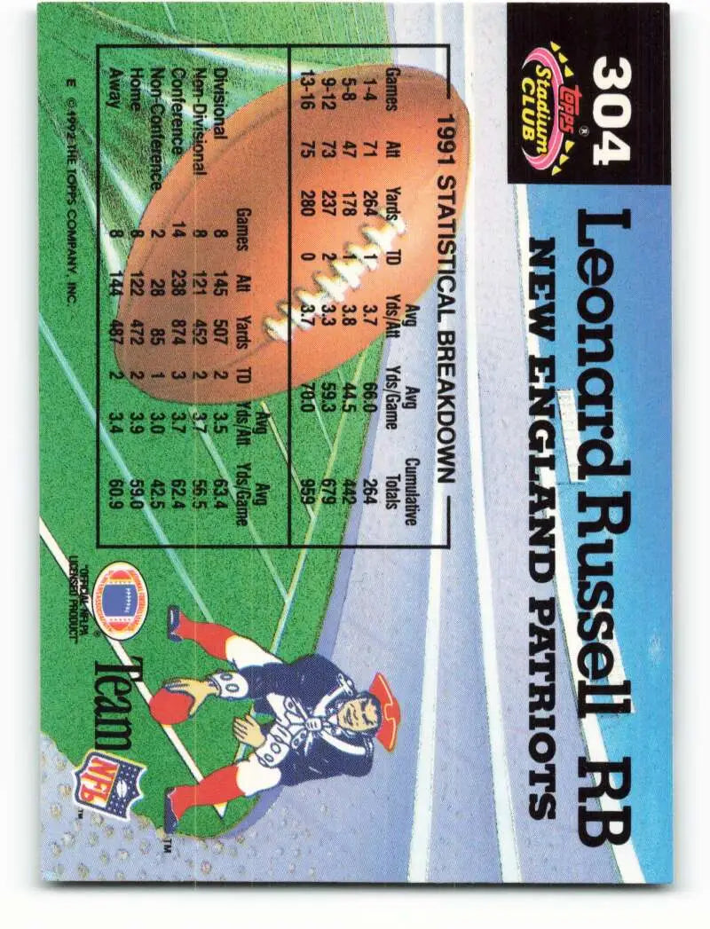 1992 Topps Stadium Club #304 Leonard Russell EX Excellent New England Patriots Football Card - Football Card Single