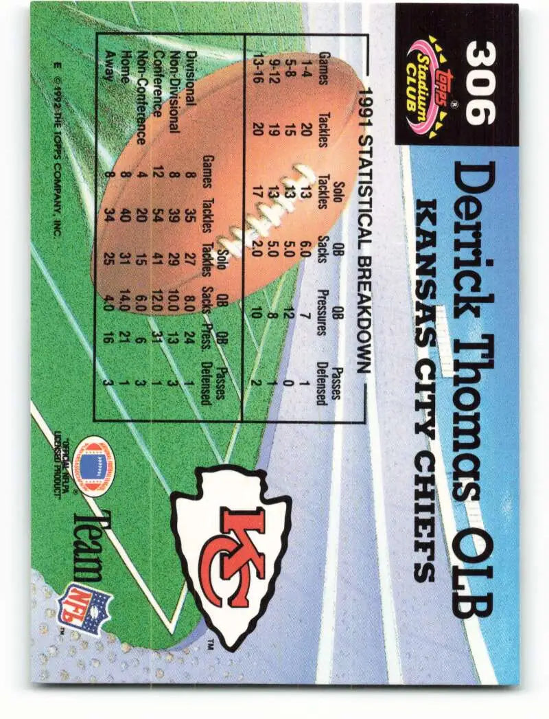 1992 Topps Stadium Club #306 Derrick Thomas EX Excellent Kansas City Chiefs Football Card - Football Card Single