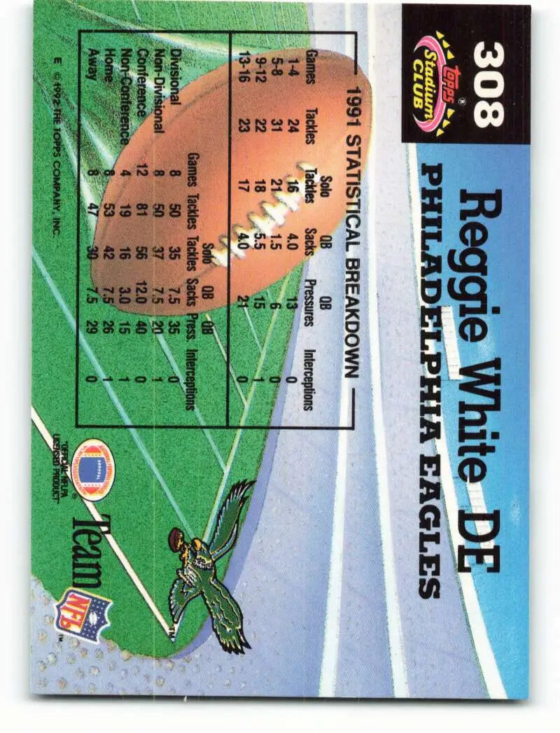 1992 Topps Stadium Club #308 Reggie White EX Excellent Philadelphia Eagles Football Card - Football Card Single