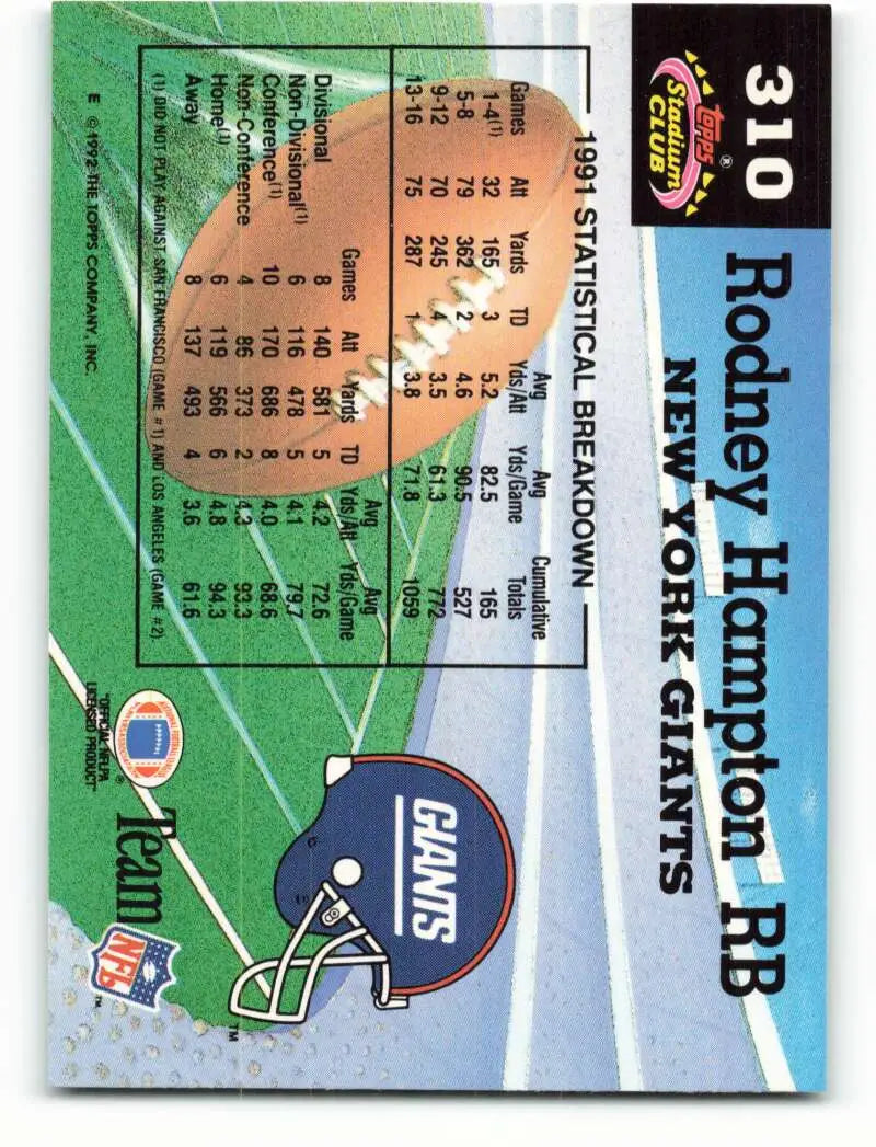 1992 Topps Stadium Club #310 Rodney Hampton EX Excellent New York Giants Football Card - Football Card Single