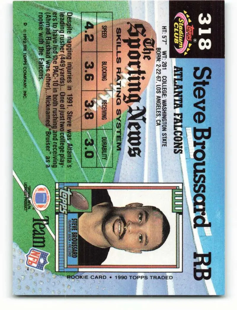 1992 Topps Stadium Club #318 Steve Broussard EX Excellent Atlanta Falcons Football Card - Football Card Single