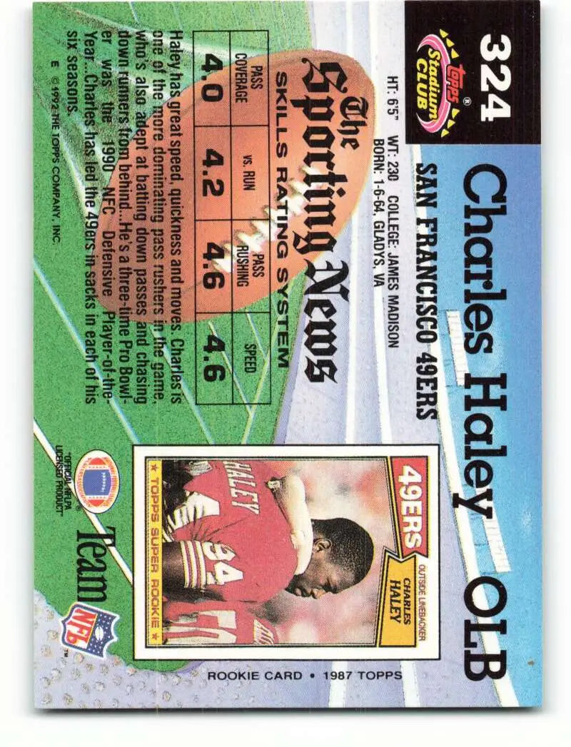 1992 Topps Stadium Club #324 Charles Haley EX Excellent San Francisco 49ers Football Card - Football Card Single