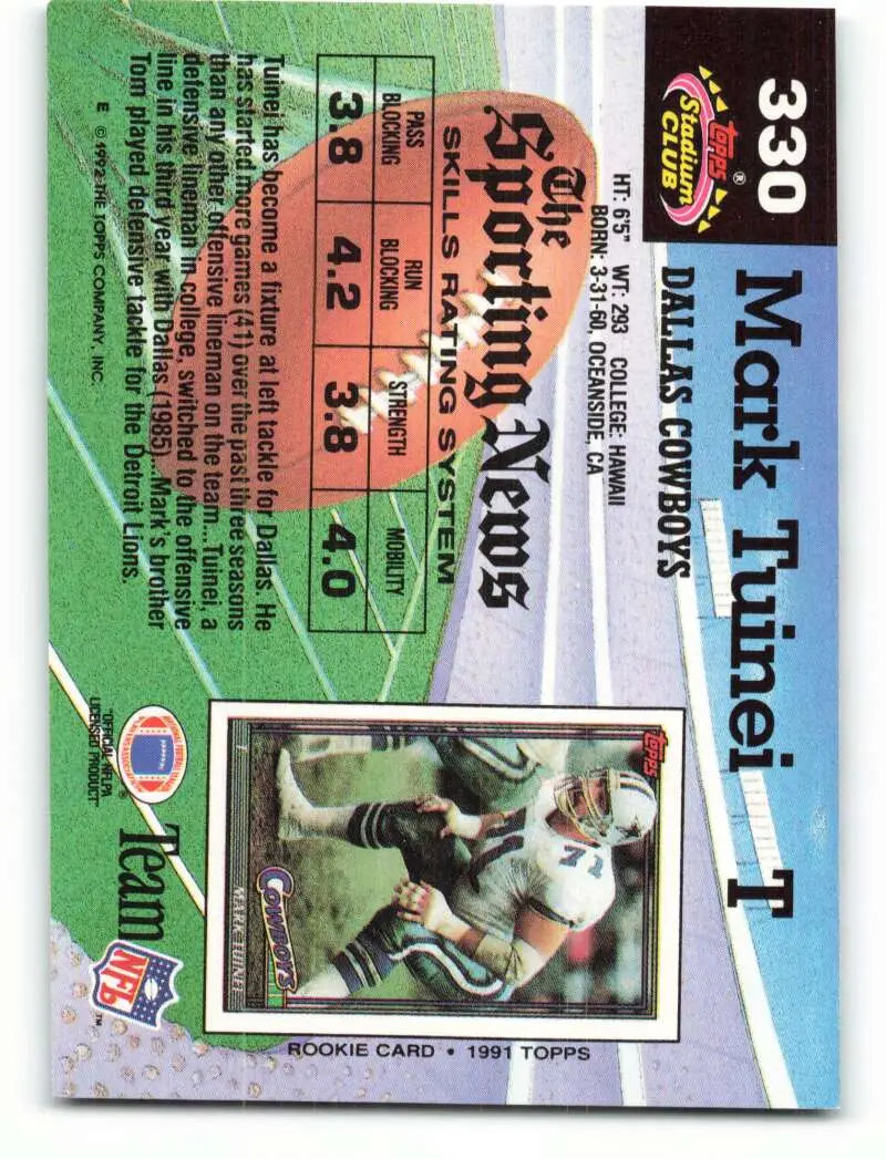 1992 Topps Stadium Club #330 Mark Tuinei EX Excellent Dallas Cowboys Football Card - Football Card Single