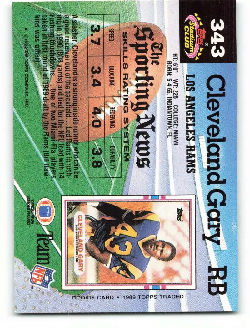 1992 Topps Stadium Club #343 Cleveland Gary EX Excellent Los Angeles Rams Football Card - Football Card Single