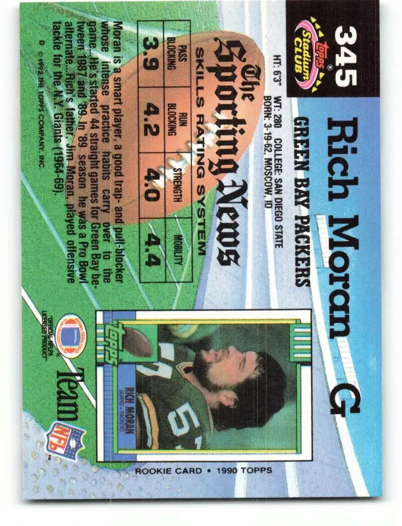 1992 Topps Stadium Club #345 Rich Moran EX Excellent Green Bay Packers Football Card - Football Card Single