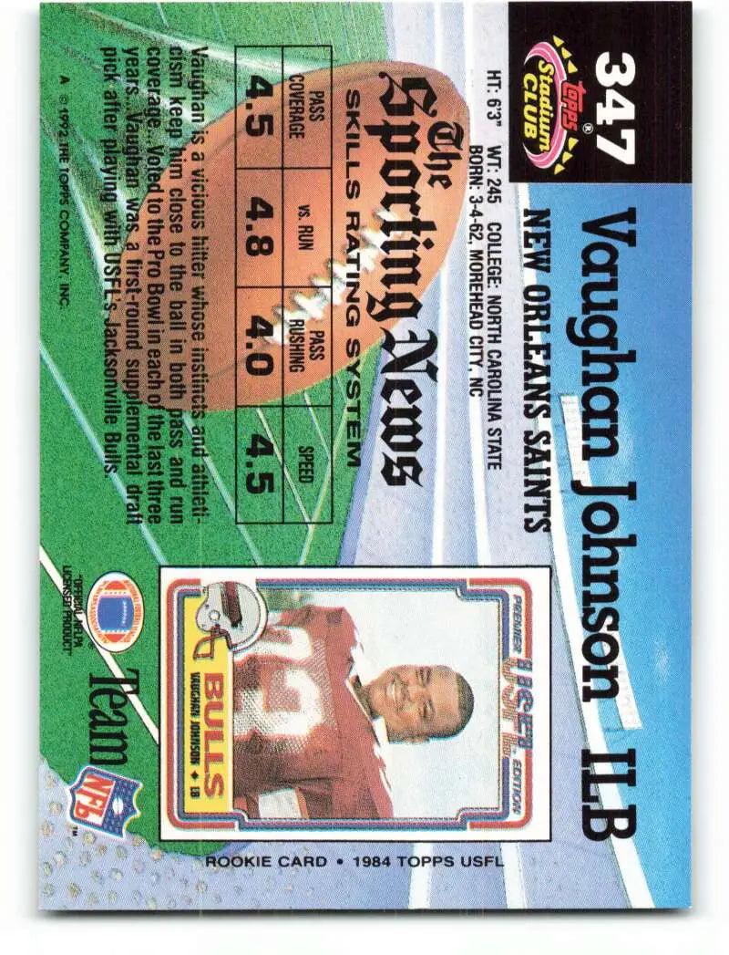 1992 Topps Stadium Club #347 Vaughan Johnson EX Excellent New Orleans Saints Football Card - Football Card Single