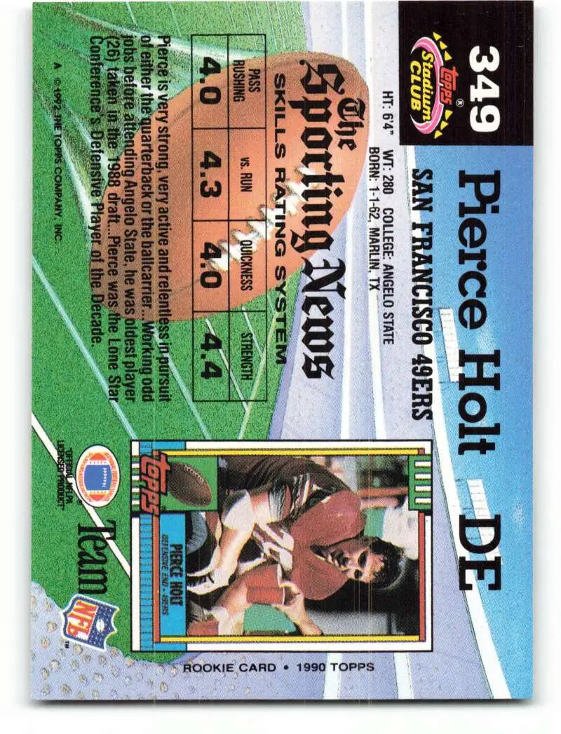 1992 Topps Stadium Club #349 Pierce Holt EX Excellent San Francisco 49ers Football Card - Football Card Single