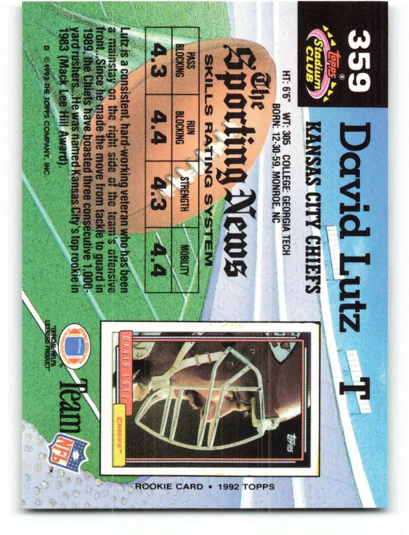 1992 Topps Stadium Club #359 David Lutz EX Excellent Kansas City Chiefs Football Card - Football Card Single