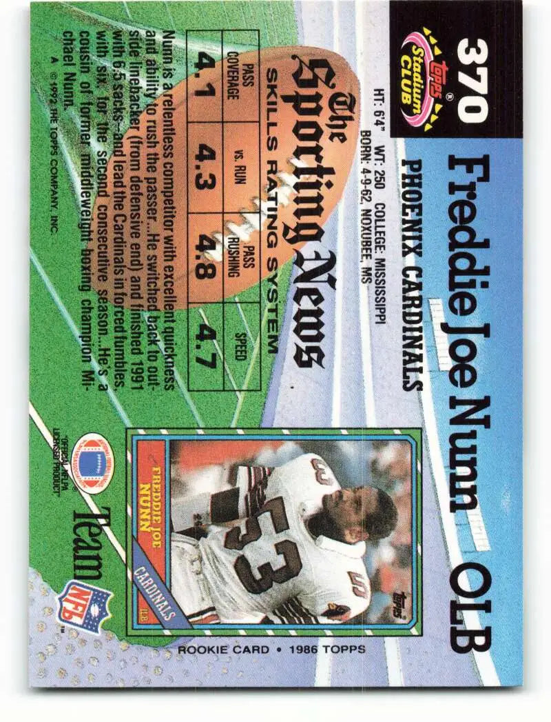 1992 Topps Stadium Club #370 Freddie Joe Nunn EX Excellent Phoenix Cardinals Football Card - Football Card Single