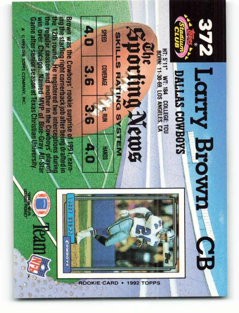 1992 Topps Stadium Club #372 Larry Brown EX Excellent Dallas Cowboys Football Card - Football Card Single