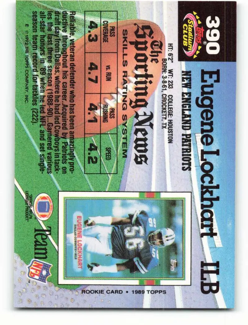 1992 Topps Stadium Club #390 Eugene Lockhart EX Excellent New England Patriots Football Card - Football Card Single