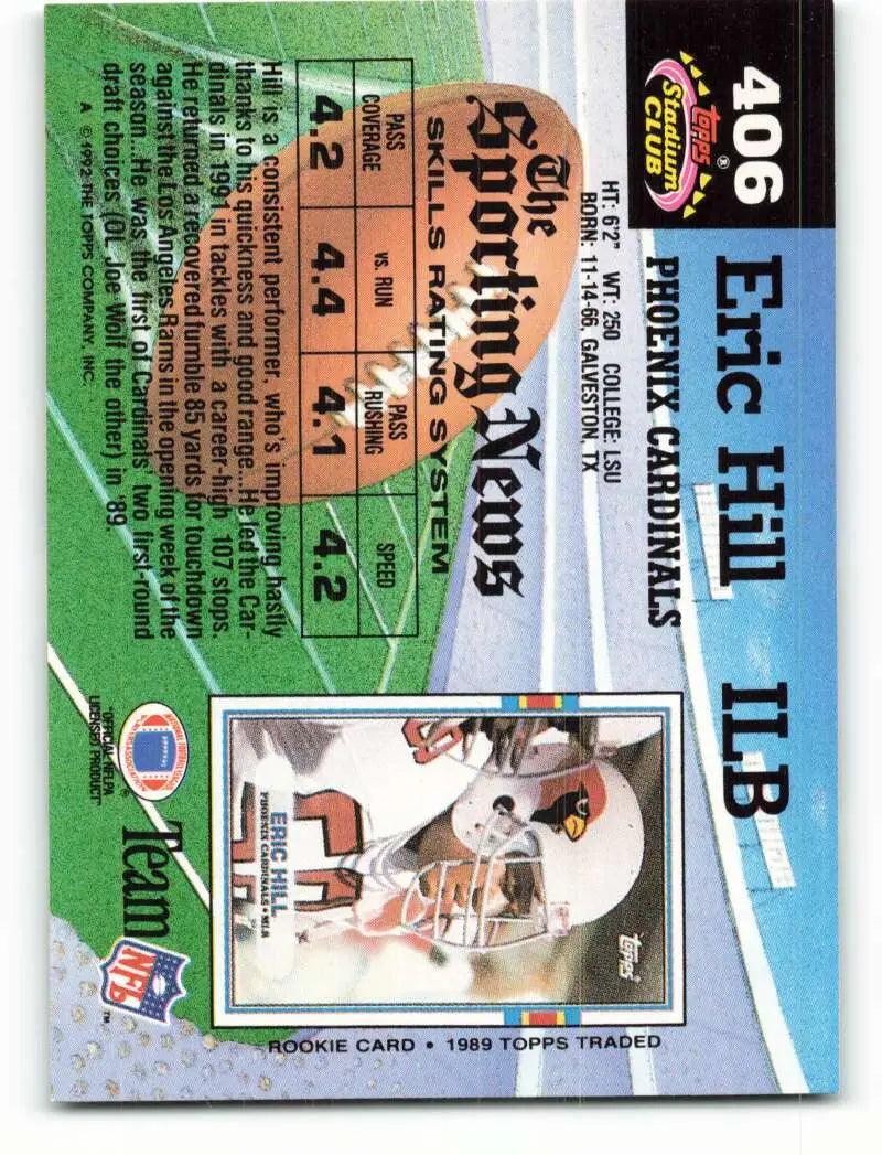 1992 Topps Stadium Club #406 Eric Hill EX Excellent Phoenix Cardinals Football Card - Football Card Single