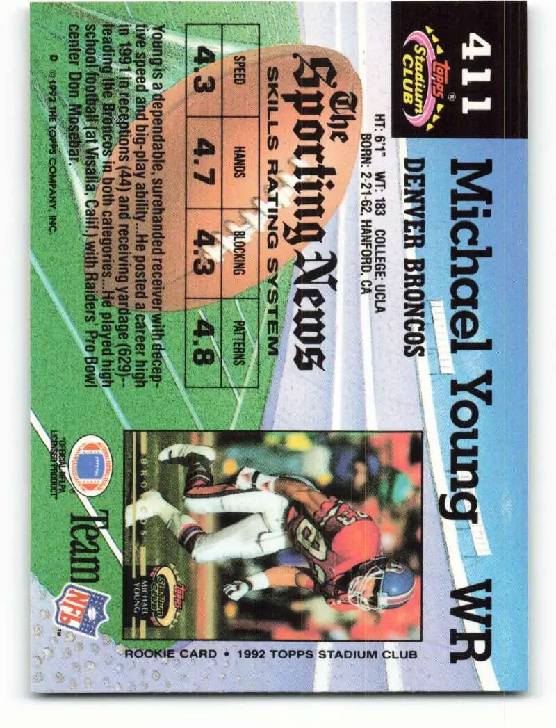 1992 Topps Stadium Club #411 Michael Young EX Excellent Denver Broncos Football Card