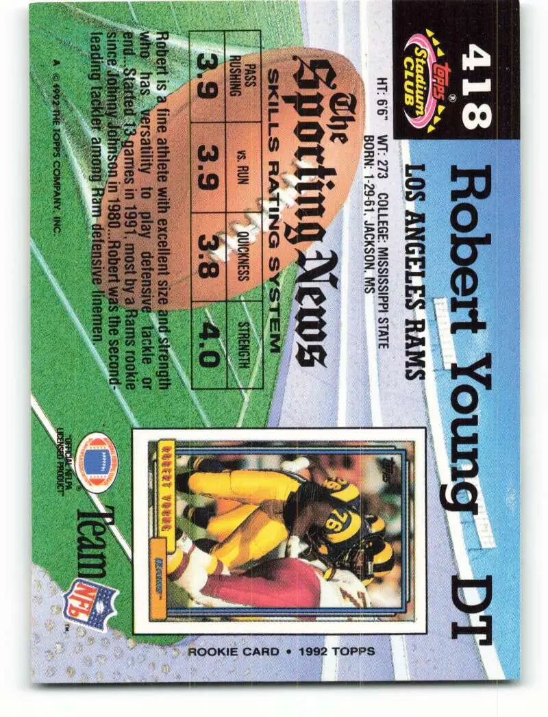 1992 Topps Stadium Club #418 Robert Young EX Excellent Los Angeles Rams Football Card - Football Card Single