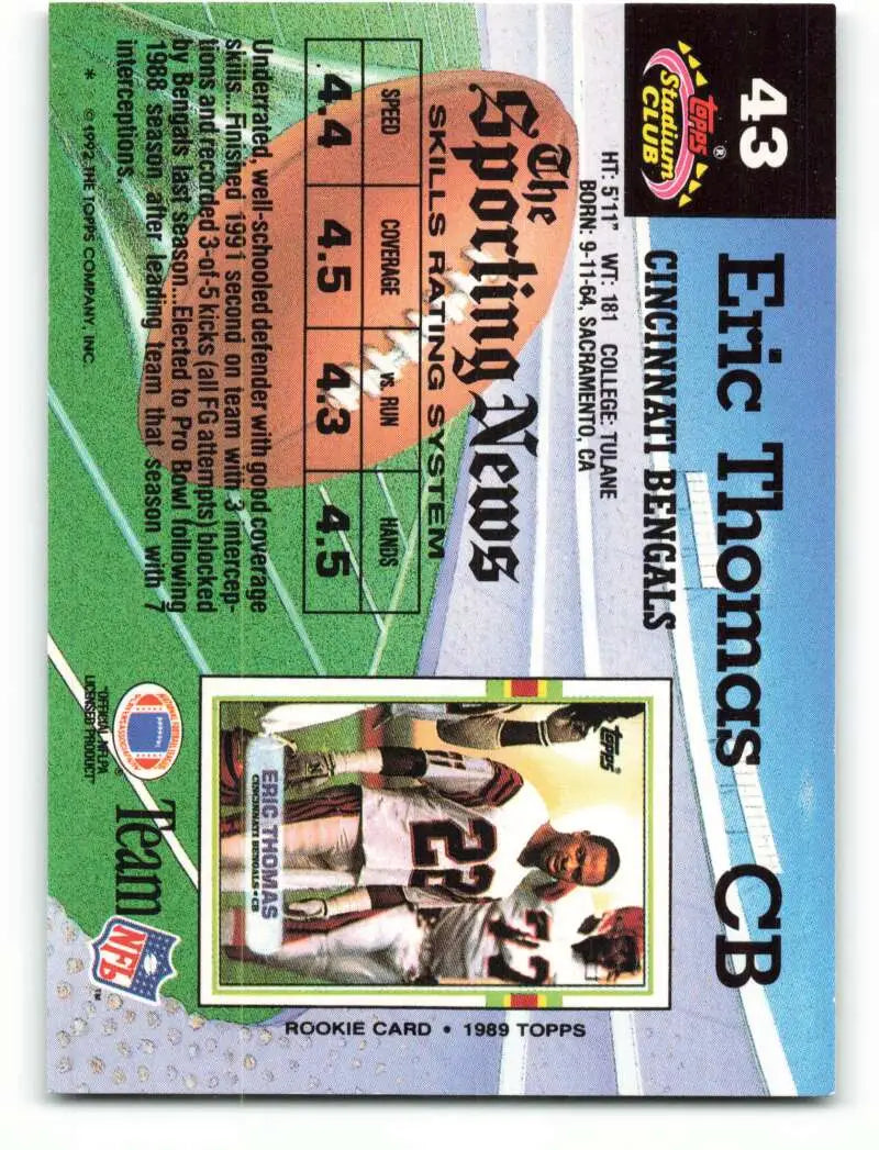 1992 Topps Stadium Club #43 Eric Thomas EX Excellent Cincinnati Bengals Football Card - Football Card Single