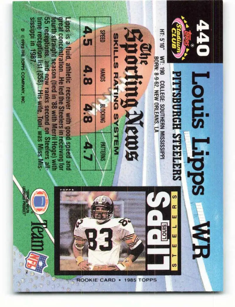 1992 Topps Stadium Club #440 Louis Lipps EX Excellent Pittsburgh Steelers Football Card - Football Card Single