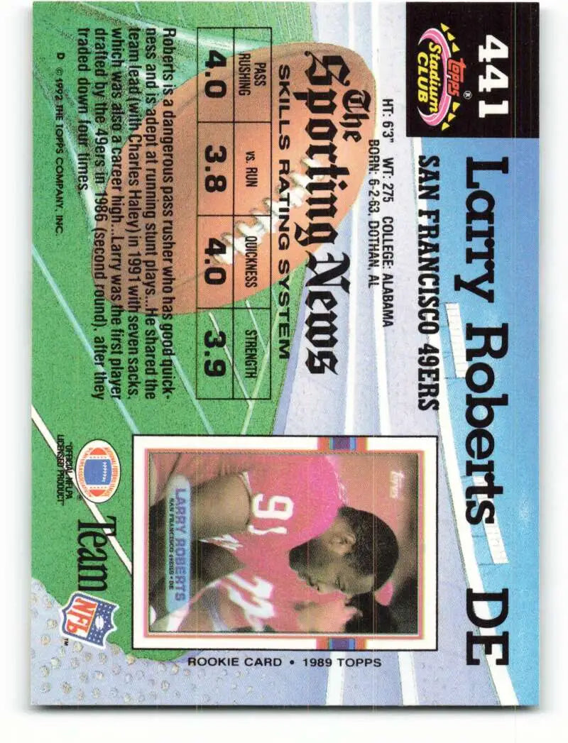 1992 Topps Stadium Club #441 Larry Roberts EX Excellent San Francisco 49ers Football Card - Football Card Single