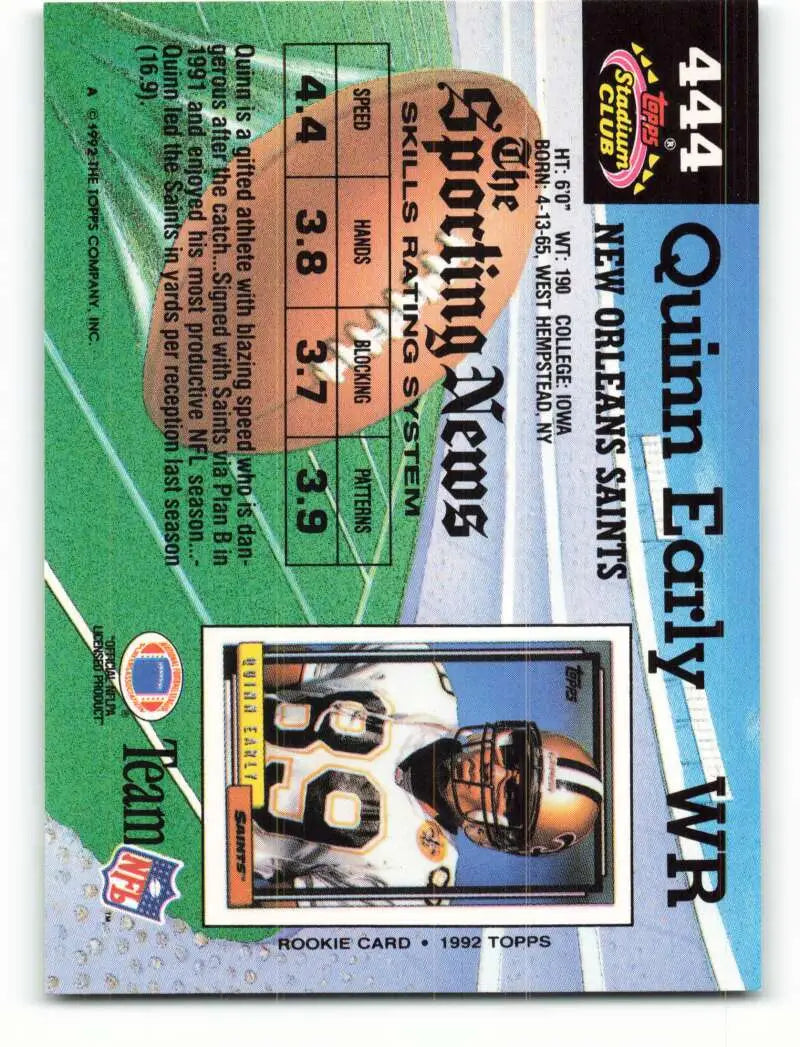 1992 Topps Stadium Club #444 Quinn Early EX Excellent New Orleans Saints Football Card - Football Card Single