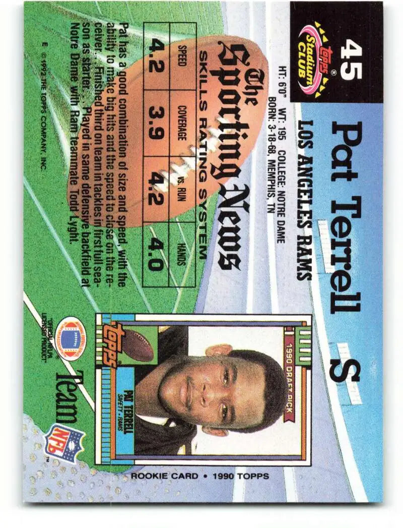 1992 Topps Stadium Club #45 Pat Terrell EX Excellent Los Angeles Rams Football Card - Football Card Single