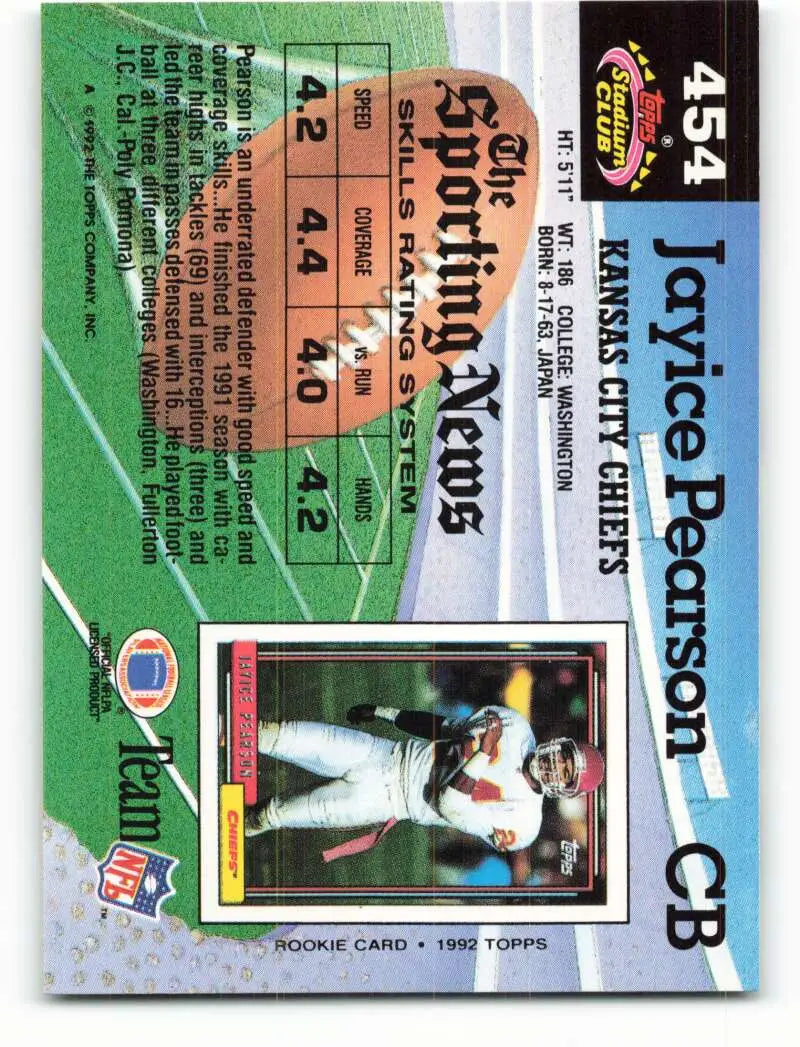 1992 Topps Stadium Club #454 Jayice Pearson EX Excellent RC Rookie Kansas City Chiefs Football Card - Football Card