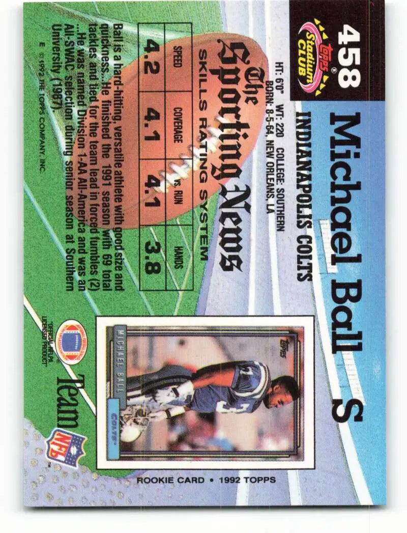 1992 Topps Stadium Club #458 Michael Ball EX Excellent Indianapolis Colts Football Card - Football Card Single