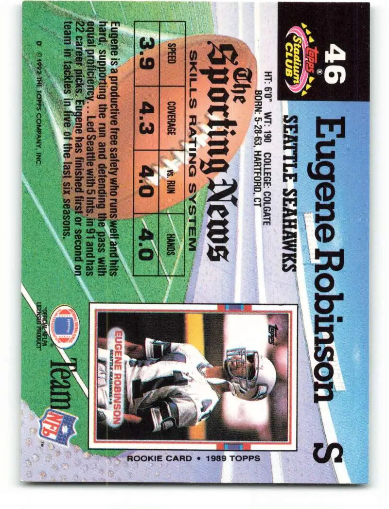 1992 Topps Stadium Club #46 Eugene Robinson EX Excellent Seattle Seahawks Football Card - Football Card Single