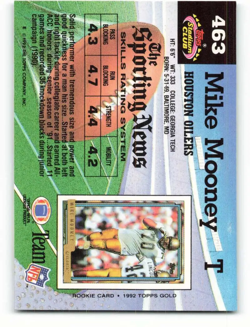 1992 Topps Stadium Club #463 Mike Mooney EX Excellent RC Rookie Houston Oilers Football Card - Football Card Single