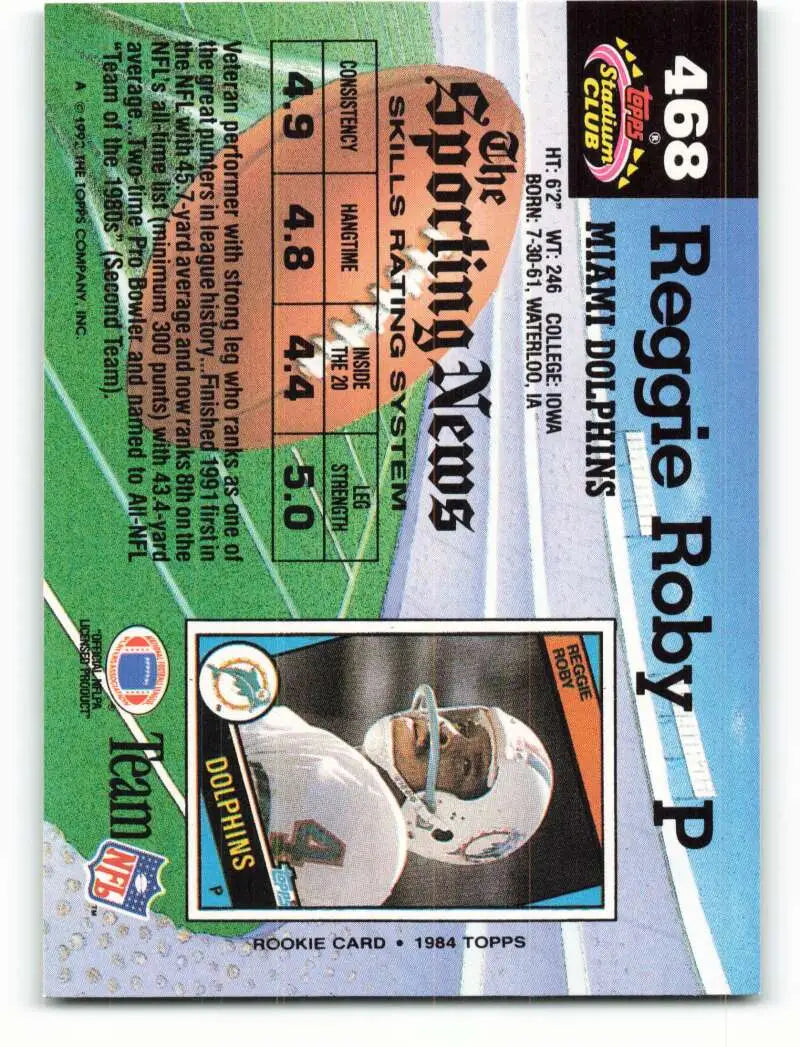 1992 Topps Stadium Club #468 Reggie Roby EX Excellent Miami Dolphins Football Card - Football Card Single