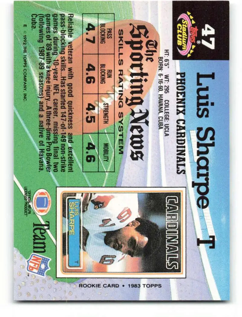 1992 Topps Stadium Club #47 Luis Sharpe EX Excellent Phoenix Cardinals Football Card - Football Card Single