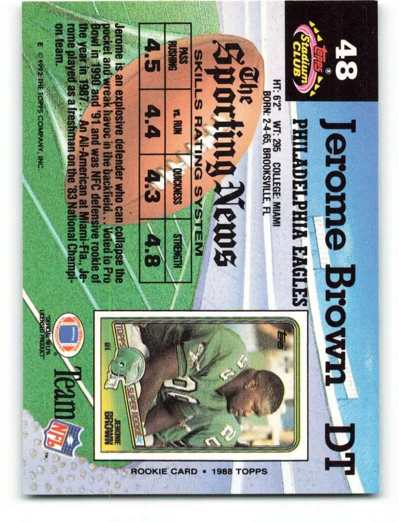 1992 Topps Stadium Club #48 Jerome Brown EX Excellent Philadelphia Eagles Football Card - Football Card Single