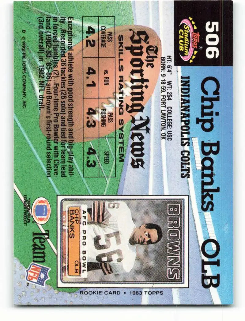 1992 Topps Stadium Club #506 Chip Banks EX Excellent Indianapolis Colts Football Card - Football Card Single