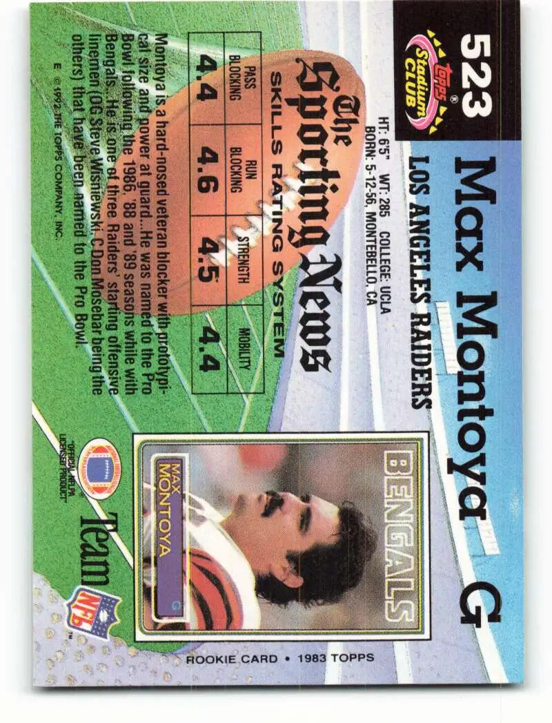 1992 Topps Stadium Club #523 Max Montoya EX Excellent Los Angeles Raiders Football Card - Football Card Single
