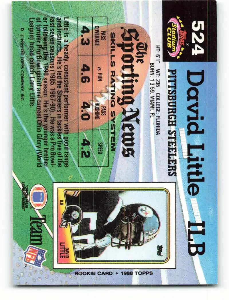 1992 Topps Stadium Club #524 David Little EX Excellent Pittsburgh Steelers Football Card - Football Card Single