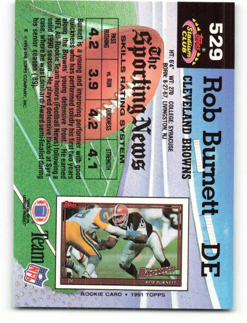1992 Topps Stadium Club #529 Rob Burnett EX Excellent Cleveland Browns Football Card - Football Card Single