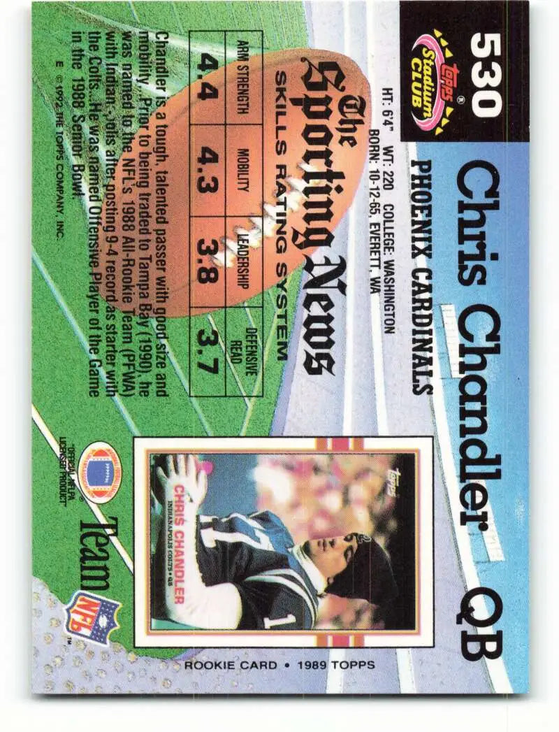 1992 Topps Stadium Club #530 Chris Chandler EX Excellent Phoenix Cardinals Football Card - Football Card Single