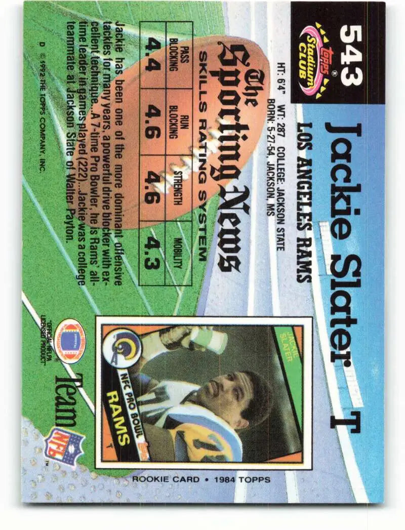 1992 Topps Stadium Club #543 Jackie Slater EX Excellent Los Angeles Rams Football Card - Football Card Single