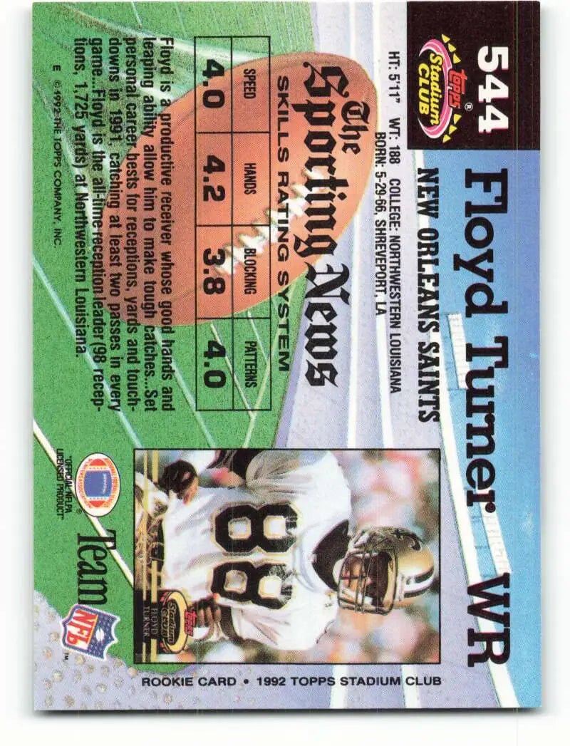 1992 Topps Stadium Club #544 Floyd Turner EX Excellent New Orleans Saints Football Card - Football Card Single