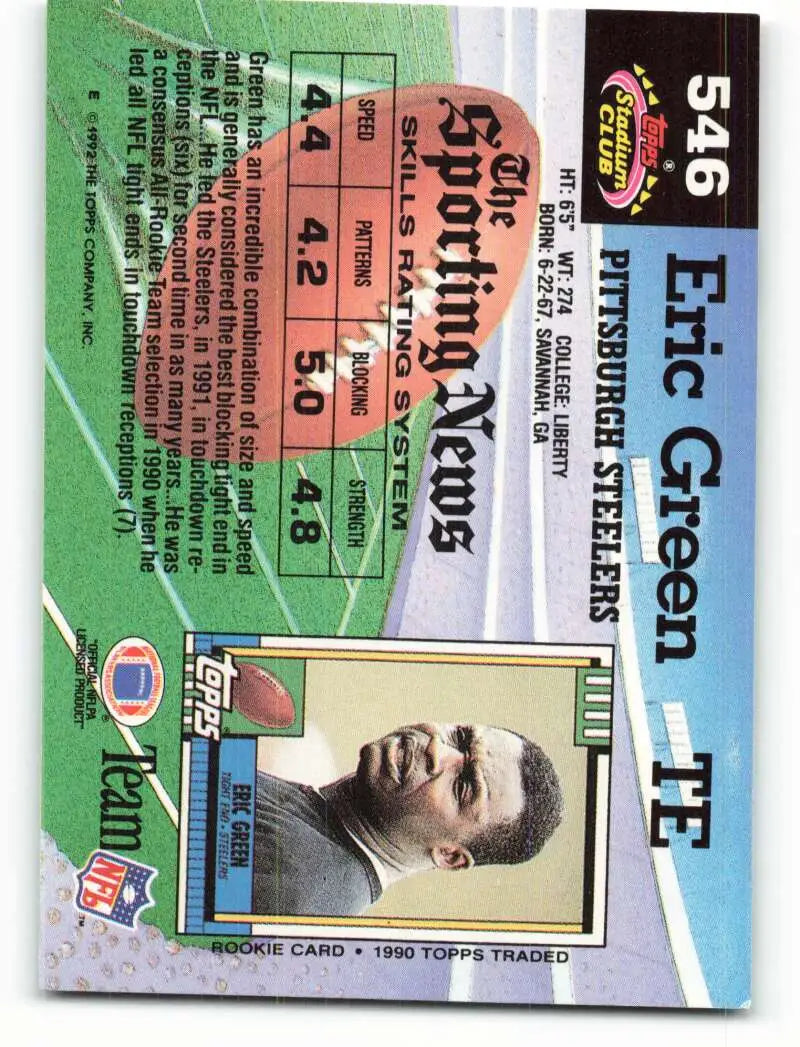 1992 Topps Stadium Club #546 Eric Green EX Excellent Pittsburgh Steelers Football Card - Football Card Single