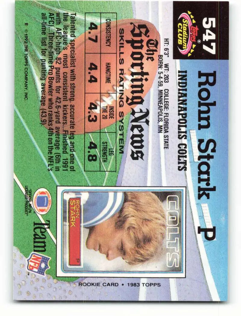 1992 Topps Stadium Club #547 Rohn Stark EX Excellent Indianapolis Colts Football Card - Football Card Single