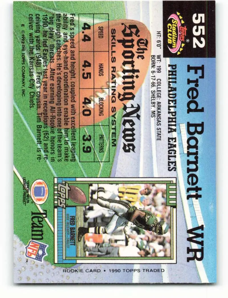 1992 Topps Stadium Club #552 Fred Barnett EX Excellent Philadelphia Eagles Football Card - Football Card Single