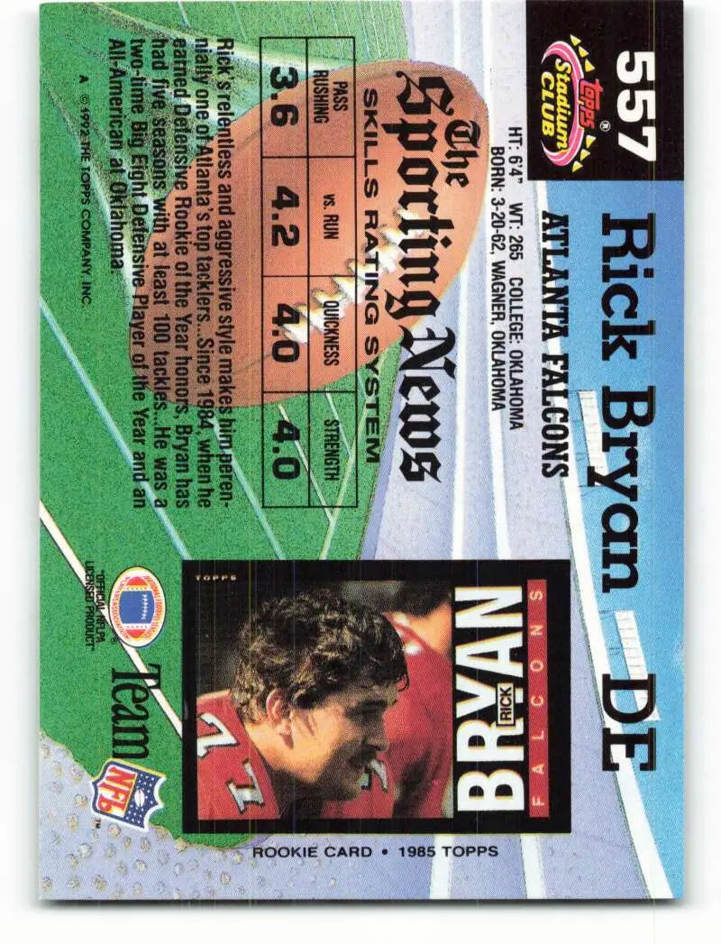 1992 Topps Stadium Club #557 Rick Bryan EX Excellent Atlanta Falcons Football Card - Football Card Single