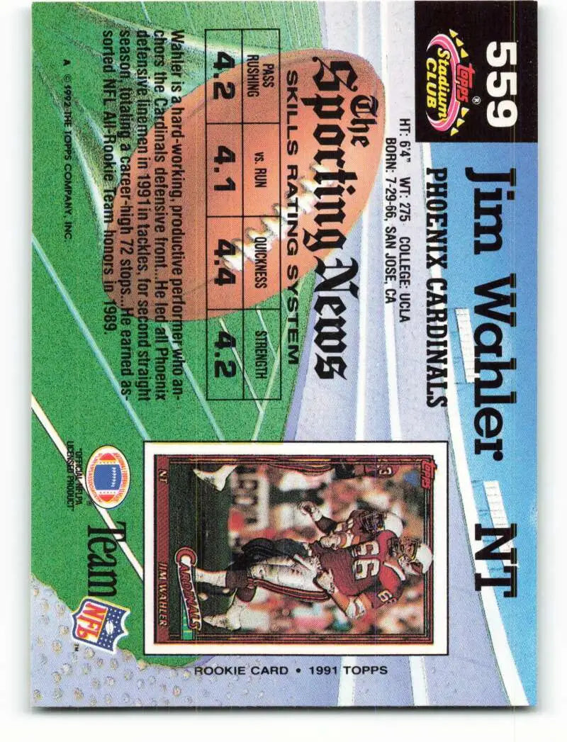 1992 Topps Stadium Club #559 Jim Wahler EX Excellent Phoenix Cardinals Football Card - Football Card Single