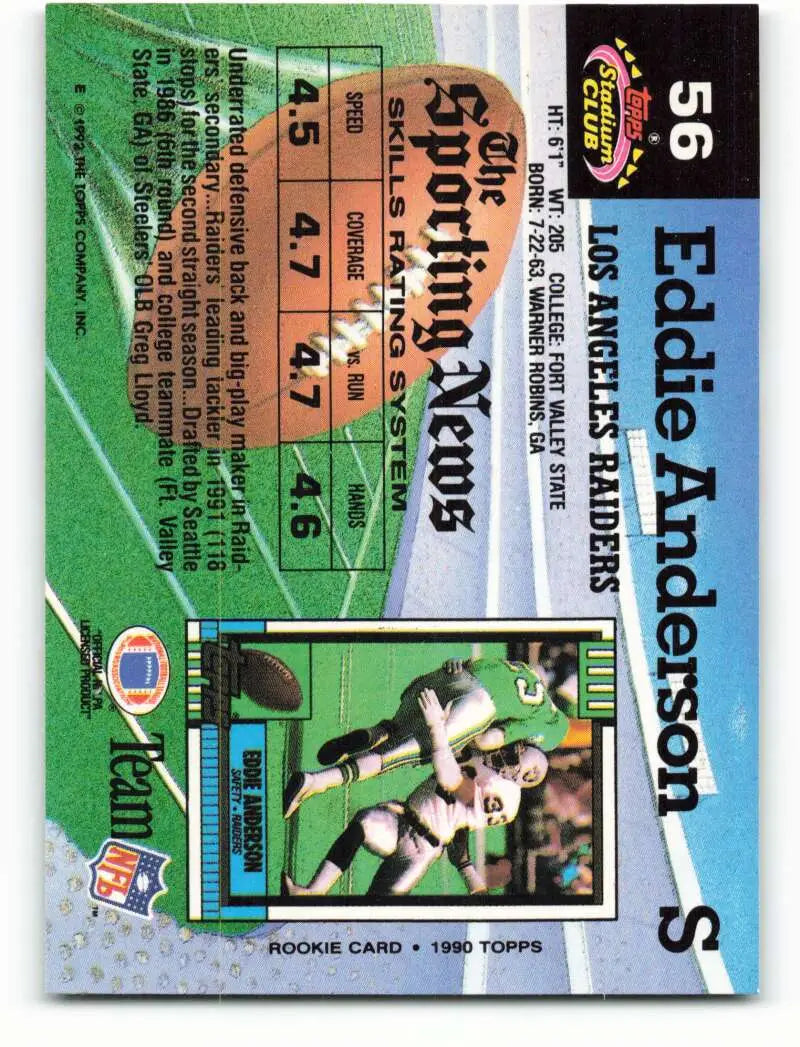 1992 Topps Stadium Club #56 Eddie Anderson EX Excellent Los Angeles Raiders Football Card - Football Card Single
