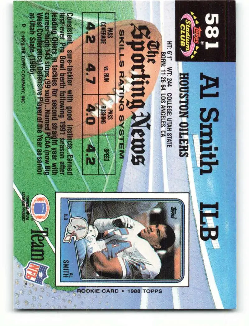 1992 Topps Stadium Club #581 Al Smith EX Excellent Houston Oilers Football Card - Football Card Single