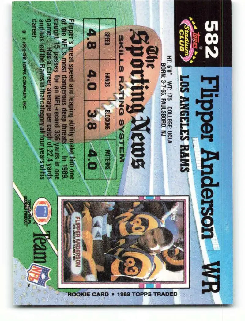 1992 Topps Stadium Club #582 Flipper Anderson EX Excellent Los Angeles Rams Football Card - Football Card Single