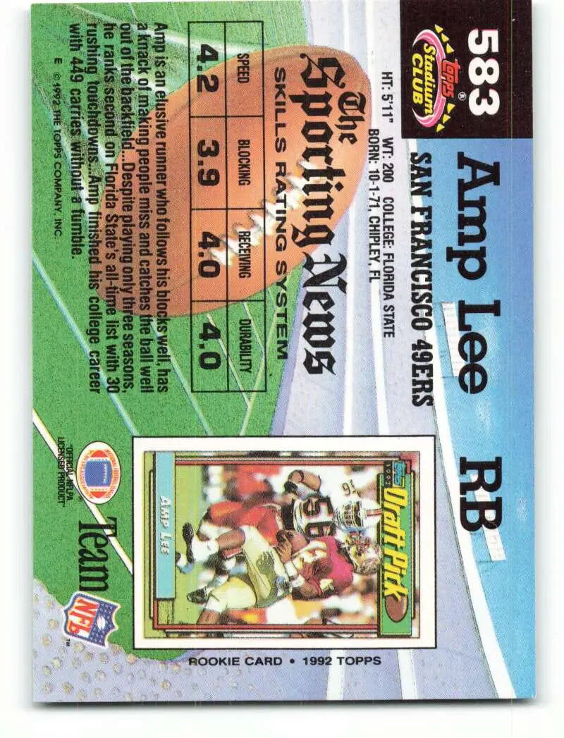 1992 Topps Stadium Club #583 Amp Lee EX Excellent RC Rookie San Francisco 49ers Football Card - Football Card Single