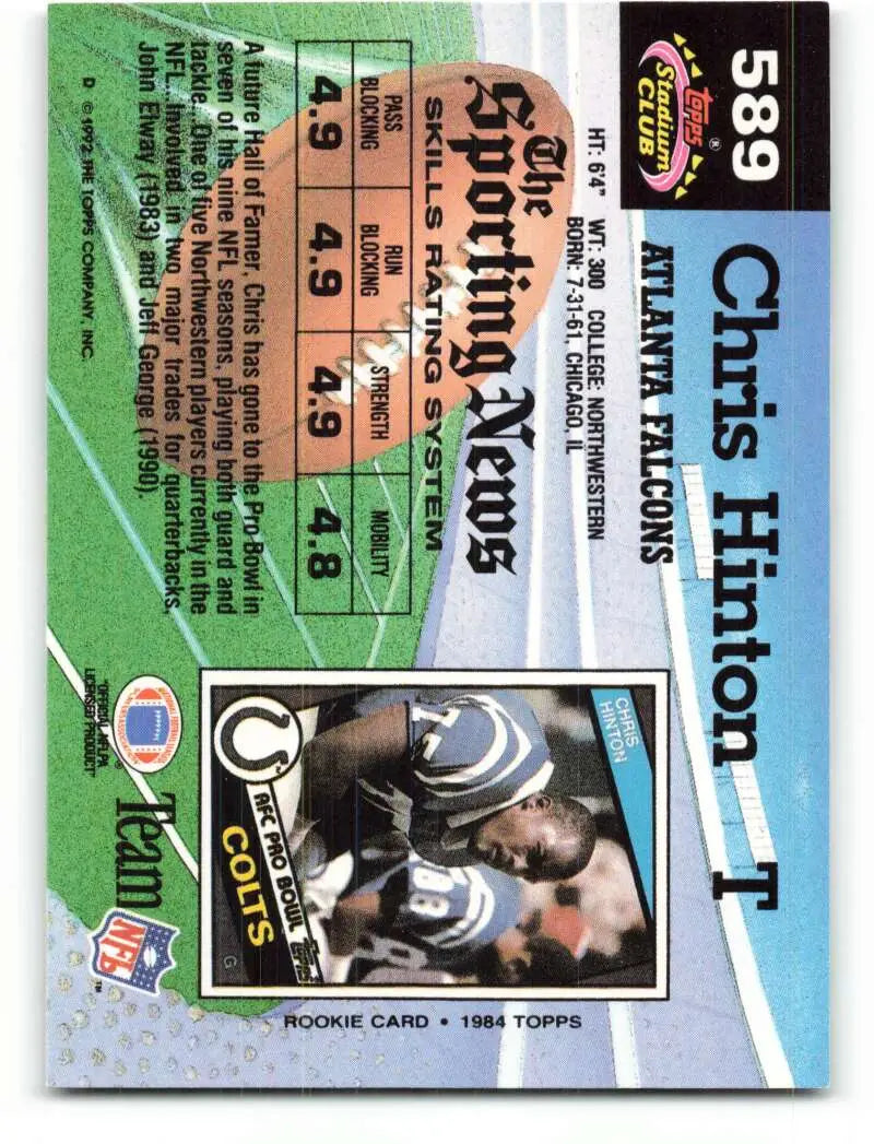 1992 Topps Stadium Club #589 Chris Hinton EX Excellent Atlanta Falcons Football Card - Football Card Single