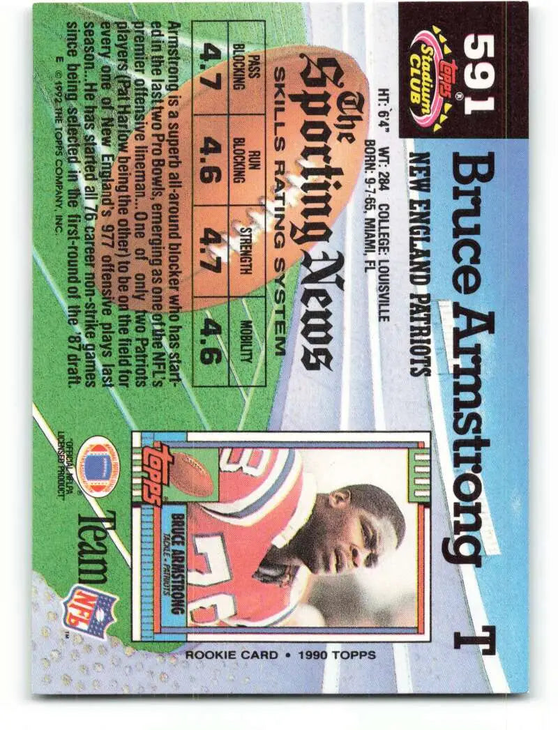 1992 Topps Stadium Club #591 Bruce Armstrong EX Excellent New England Patriots Football Card - Football Card Single